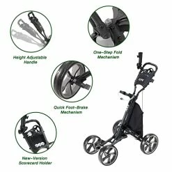 Hot Sale 🤩 KVV 4 Wheel Foldable Golf Push Cart-with Super Strong & Lightweight Aluminum Frame-One Step To Open And Close Cart Seat Attachable Black/charcoal 🧨 -FootJoy shop 411UWAmZSGL