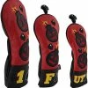 New ⭐ Driver Headcover Embroidery Bomb, PU Leather Golf Head Covers Driver Fairway Wood Hybrid Red & Black Blade Putter Cover 🛒