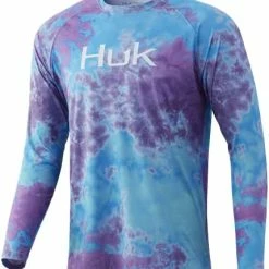 Outlet 🥰 HUK Men's Pattern Pursuit Long Sleeve Performance Fishing 👚 Shirt Stone Shore - Blue Fog 🔔 -FootJoy shop 41EVbRLrcS. AC