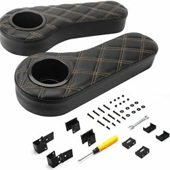 Coupon 🔔 Golf Cart Diamond Flip Armrest With Cup Holder, No Drilling Required, Golf Cart Folding Hinged Armrest, Inward Mount, For Club Car EzGo Yamaha Back Seat Kit Black (gold Stitching) 👏 -FootJoy shop 41M2iN1sReL. AC