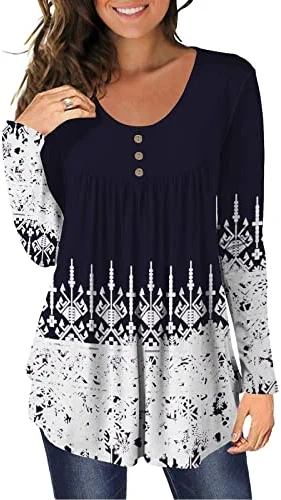 Hot Sale 🔥 JJHAEVDY Womens Floral Tie-Dye Tops V Neck T-Shirts Button Up Tunic Casual Flowy Pleats Tanks Long Sleeve Blouses 5-red 😍 14 Hot Sale 🔥 JJHAEVDY Womens Floral Tie-Dye Tops V Neck T-Shirts Button Up Tunic Casual Flowy Pleats Tanks Long Sleeve Blouses 5-red 😍 - Image 12