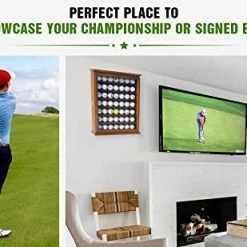 Hot Sale ⌛ DisplayGifts 49 Golf Ball Display Case Cabinet Wall Rack Holder Solid Wood Frame With 98% UV Protection Lockable Glass Door, Wall Mounted Or Stand A Counter Top Great Golfer's Gift Oak Finish 🔔 -FootJoy shop 41TZehnw4BL