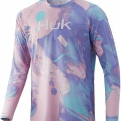 Outlet 🥰 HUK Men's Pattern Pursuit Long Sleeve Performance Fishing 👚 Shirt Stone Shore - Blue Fog 🔔 -FootJoy shop 41Y0judZ1WS. AC