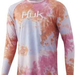 Outlet 🥰 HUK Men's Pattern Pursuit Long Sleeve Performance Fishing 👚 Shirt Stone Shore - Blue Fog 🔔 -FootJoy shop 41i9I oaTKS. AC