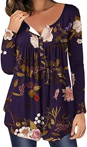 Hot Sale 🔥 JJHAEVDY Womens Floral Tie-Dye Tops V Neck T-Shirts Button Up Tunic Casual Flowy Pleats Tanks Long Sleeve Blouses 5-red 😍 10 Hot Sale 🔥 JJHAEVDY Womens Floral Tie-Dye Tops V Neck T-Shirts Button Up Tunic Casual Flowy Pleats Tanks Long Sleeve Blouses 5-red 😍 - Image 8