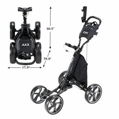 Hot Sale 🤩 KVV 4 Wheel Foldable Golf Push Cart-with Super Strong & Lightweight Aluminum Frame-One Step To Open And Close Cart Seat Attachable Black/charcoal 🧨