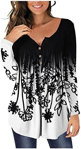 Hot Sale 🔥 JJHAEVDY Womens Floral Tie-Dye Tops V Neck T-Shirts Button Up Tunic Casual Flowy Pleats Tanks Long Sleeve Blouses 5-red 😍 13 Hot Sale 🔥 JJHAEVDY Womens Floral Tie-Dye Tops V Neck T-Shirts Button Up Tunic Casual Flowy Pleats Tanks Long Sleeve Blouses 5-red 😍 - Image 11