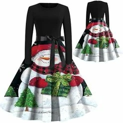 Promo 🥰 JJHAEVDY  Christmas 👗 Dresses, 👩 Womens Retro 🎄 Christmas Print Stitching Long Sleeve O Neck Big Swing 👗 Dress Xmas Comfy 👗 Dresses 6-dark Green ❤️ -FootJoy shop 510HuipTHsL. AC