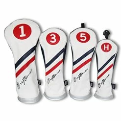 New 😉 Ed White Blue Leather Stripes Driver/Fairway Wood/Hybrid Headcover #1#3#5 H For All Brands Available For Custom Version #1 Driver 🧨