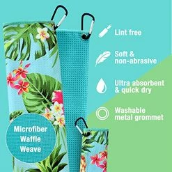 Best Sale ✨ Eapple Tropical Floral And Blue Solid Golf Towel For Golf Bags With Clip For Men & 👩 Women | 2 Microfiber Waffle Golf Towels & 1 Golf Ball Towel | Super Absorbent And Quick D 😍 -FootJoy shop 517zo1RfY8S