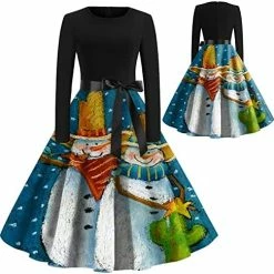 Promo 🥰 JJHAEVDY  Christmas 👗 Dresses, 👩 Womens Retro 🎄 Christmas Print Stitching Long Sleeve O Neck Big Swing 👗 Dress Xmas Comfy 👗 Dresses 6-dark Green ❤️ -FootJoy shop 518DCBYqRNL. AC