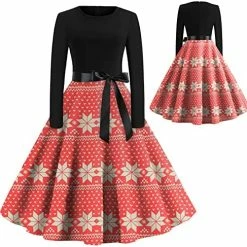 Promo 🥰 JJHAEVDY  Christmas 👗 Dresses, 👩 Womens Retro 🎄 Christmas Print Stitching Long Sleeve O Neck Big Swing 👗 Dress Xmas Comfy 👗 Dresses 6-dark Green ❤️ -FootJoy shop 519LHWLFd7L. AC