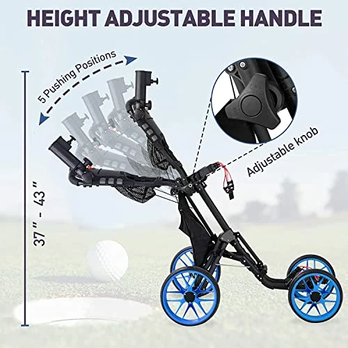 Deals ✔️ Golf Push Cart, 4 Wheel Folding Compact Golf Pull Cart With With Umbrella Drink Holder, Golf Cart For Golf Bag, Clubs Blu ✔️ 4 Deals ✔️ Golf Push Cart, 4 Wheel Folding Compact Golf Pull Cart With With Umbrella Drink Holder, Golf Cart For Golf Bag, Clubs Blu ✔️ - Image 2
