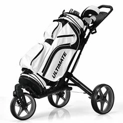 Wholesale 🤩 Golf Push Cart With 360° Rotating Front Wheel, Aluminum Collapsible 3 Wheels Golf Pull Cart, Golf Trolley W/Elastic Strap, Scoreboard Storage & Foot Brake, Height-Adjustable Handle Gree 🎁