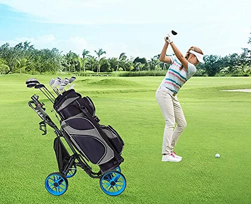 Deals ✔️ Golf Push Cart, 4 Wheel Folding Compact Golf Pull Cart With With Umbrella Drink Holder, Golf Cart For Golf Bag, Clubs Blu ✔️ 7 Deals ✔️ Golf Push Cart, 4 Wheel Folding Compact Golf Pull Cart With With Umbrella Drink Holder, Golf Cart For Golf Bag, Clubs Blu ✔️ - Image 5