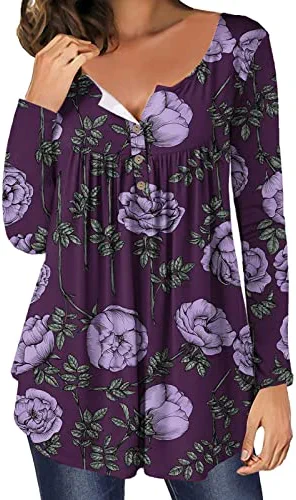 Hot Sale 🔥 JJHAEVDY Womens Floral Tie-Dye Tops V Neck T-Shirts Button Up Tunic Casual Flowy Pleats Tanks Long Sleeve Blouses 5-red 😍 12 Hot Sale 🔥 JJHAEVDY Womens Floral Tie-Dye Tops V Neck T-Shirts Button Up Tunic Casual Flowy Pleats Tanks Long Sleeve Blouses 5-red 😍 - Image 10