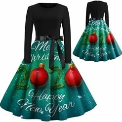 Promo 🥰 JJHAEVDY  Christmas 👗 Dresses, 👩 Womens Retro 🎄 Christmas Print Stitching Long Sleeve O Neck Big Swing 👗 Dress Xmas Comfy 👗 Dresses 6-dark Green ❤️ -FootJoy shop 51KCsRm2eqL. AC