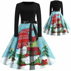 Promo 🥰 JJHAEVDY  Christmas 👗 Dresses, 👩 Womens Retro 🎄 Christmas Print Stitching Long Sleeve O Neck Big Swing 👗 Dress Xmas Comfy 👗 Dresses 6-dark Green ❤️ -FootJoy shop 51NIiDb8YOL. AC