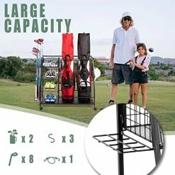 Flash Sale 🔔 Staransun Golf Storage Rack - Golf Bag Organizer - Garage Storage For Golf Equipment With Side Golf Clubs Holder - Extra Large Golf Bag Stand For 2 Golf Bags And Golf Accessories - Easy Assemble 🔔 -FootJoy shop 51RXk1Su5ZL