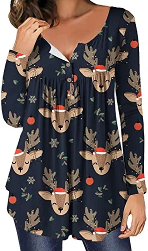 Hot Sale 🔥 JJHAEVDY Womens Floral Tie-Dye Tops V Neck T-Shirts Button Up Tunic Casual Flowy Pleats Tanks Long Sleeve Blouses 5-red 😍 6 Hot Sale 🔥 JJHAEVDY Womens Floral Tie-Dye Tops V Neck T-Shirts Button Up Tunic Casual Flowy Pleats Tanks Long Sleeve Blouses 5-red 😍 - Image 4