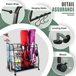 Flash Sale 🔔 Staransun Golf Storage Rack - Golf Bag Organizer - Garage Storage For Golf Equipment With Side Golf Clubs Holder - Extra Large Golf Bag Stand For 2 Golf Bags And Golf Accessories - Easy Assemble 🔔 -FootJoy shop 51WUbc20R2L