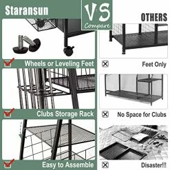 Flash Sale 🔔 Staransun Golf Storage Rack - Golf Bag Organizer - Garage Storage For Golf Equipment With Side Golf Clubs Holder - Extra Large Golf Bag Stand For 2 Golf Bags And Golf Accessories - Easy Assemble 🔔 -FootJoy shop 51X4c1v2ohL