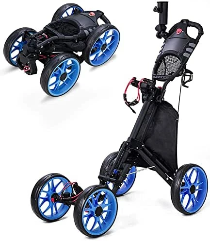 Deals ✔️ Golf Push Cart, 4 Wheel Folding Compact Golf Pull Cart With With Umbrella Drink Holder, Golf Cart For Golf Bag, Clubs Blu ✔️ 8 Deals ✔️ Golf Push Cart, 4 Wheel Folding Compact Golf Pull Cart With With Umbrella Drink Holder, Golf Cart For Golf Bag, Clubs Blu ✔️ - Image 6