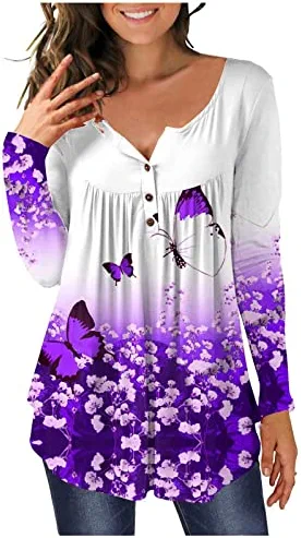 Hot Sale 🔥 JJHAEVDY Womens Floral Tie-Dye Tops V Neck T-Shirts Button Up Tunic Casual Flowy Pleats Tanks Long Sleeve Blouses 5-red 😍 15 Hot Sale 🔥 JJHAEVDY Womens Floral Tie-Dye Tops V Neck T-Shirts Button Up Tunic Casual Flowy Pleats Tanks Long Sleeve Blouses 5-red 😍 - Image 13