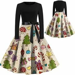 Promo 🥰 JJHAEVDY  Christmas 👗 Dresses, 👩 Womens Retro 🎄 Christmas Print Stitching Long Sleeve O Neck Big Swing 👗 Dress Xmas Comfy 👗 Dresses 6-dark Green ❤️ -FootJoy shop 51fCTLEZDgL. AC