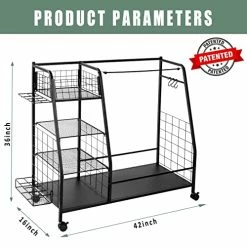 Flash Sale 🔔 Staransun Golf Storage Rack - Golf Bag Organizer - Garage Storage For Golf Equipment With Side Golf Clubs Holder - Extra Large Golf Bag Stand For 2 Golf Bags And Golf Accessories - Easy Assemble 🔔 -FootJoy shop 51gpAaA7yDL