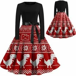 Promo 🥰 JJHAEVDY  Christmas 👗 Dresses, 👩 Womens Retro 🎄 Christmas Print Stitching Long Sleeve O Neck Big Swing 👗 Dress Xmas Comfy 👗 Dresses 6-dark Green ❤️ -FootJoy shop 51i83WhjRZL. AC