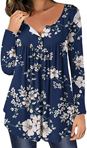 Hot Sale 🔥 JJHAEVDY Womens Floral Tie-Dye Tops V Neck T-Shirts Button Up Tunic Casual Flowy Pleats Tanks Long Sleeve Blouses 5-red 😍 9 Hot Sale 🔥 JJHAEVDY Womens Floral Tie-Dye Tops V Neck T-Shirts Button Up Tunic Casual Flowy Pleats Tanks Long Sleeve Blouses 5-red 😍 - Image 7