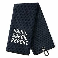 Wholesale 😉 Swing Swear Repeat Golf Towel, Embroidered Towels For Golf With Clips, Wipe Golf Clubs, Golf Accessories For Men (Black) ✔️