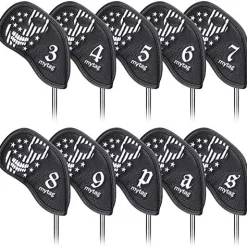 Best Sale 👍 Mytag Golf Skull Skeleton Head Cover Golf Club Black Leather Headcovers Set Fits Driver Fairway Wood Hybrid Utility Putter Iron Wedge Headcover 🎁