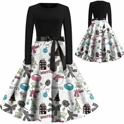 Promo 🥰 JJHAEVDY  Christmas 👗 Dresses, 👩 Womens Retro 🎄 Christmas Print Stitching Long Sleeve O Neck Big Swing 👗 Dress Xmas Comfy 👗 Dresses 6-dark Green ❤️ -FootJoy shop 51zr5OyfqL. AC