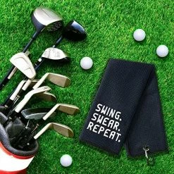 Wholesale 😉 Swing Swear Repeat Golf Towel, Embroidered Towels For Golf With Clips, Wipe Golf Clubs, Golf Accessories For Men (Black) ✔️ -FootJoy shop 61Cs1dxbu9L