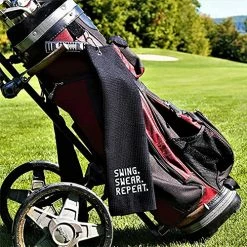 Wholesale 😉 Swing Swear Repeat Golf Towel, Embroidered Towels For Golf With Clips, Wipe Golf Clubs, Golf Accessories For Men (Black) ✔️ -FootJoy shop 61lieOz8ZuL